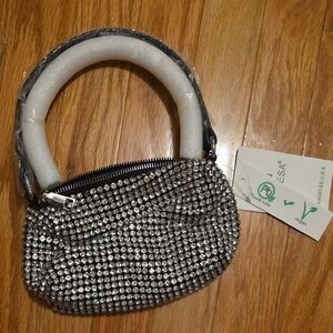 Glamorous Silver Rhinestone Mini Bag